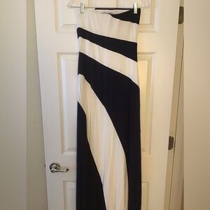 Navy blue and white form fitting maxi dress